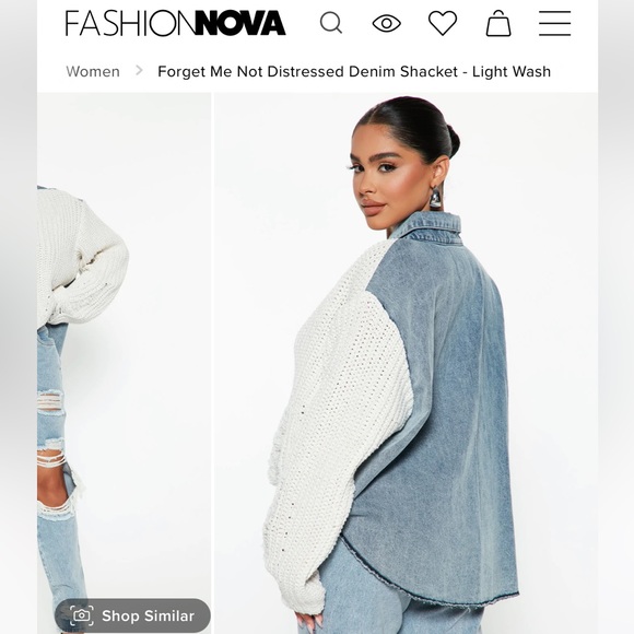 BRAND NEW W/ TAGS Fashion Nova Distressed Jean Jacket Sweater Size Medium - Picture 6 of 6